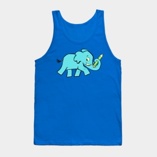 blue elephant on a walk carries a green pencil in its trunk Tank Top